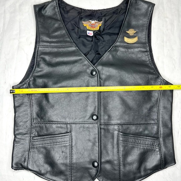Vintage Harley Davidson 1996 Black Leather Vest Pins Biker Women’s Size M USA - Picture 2 of 8